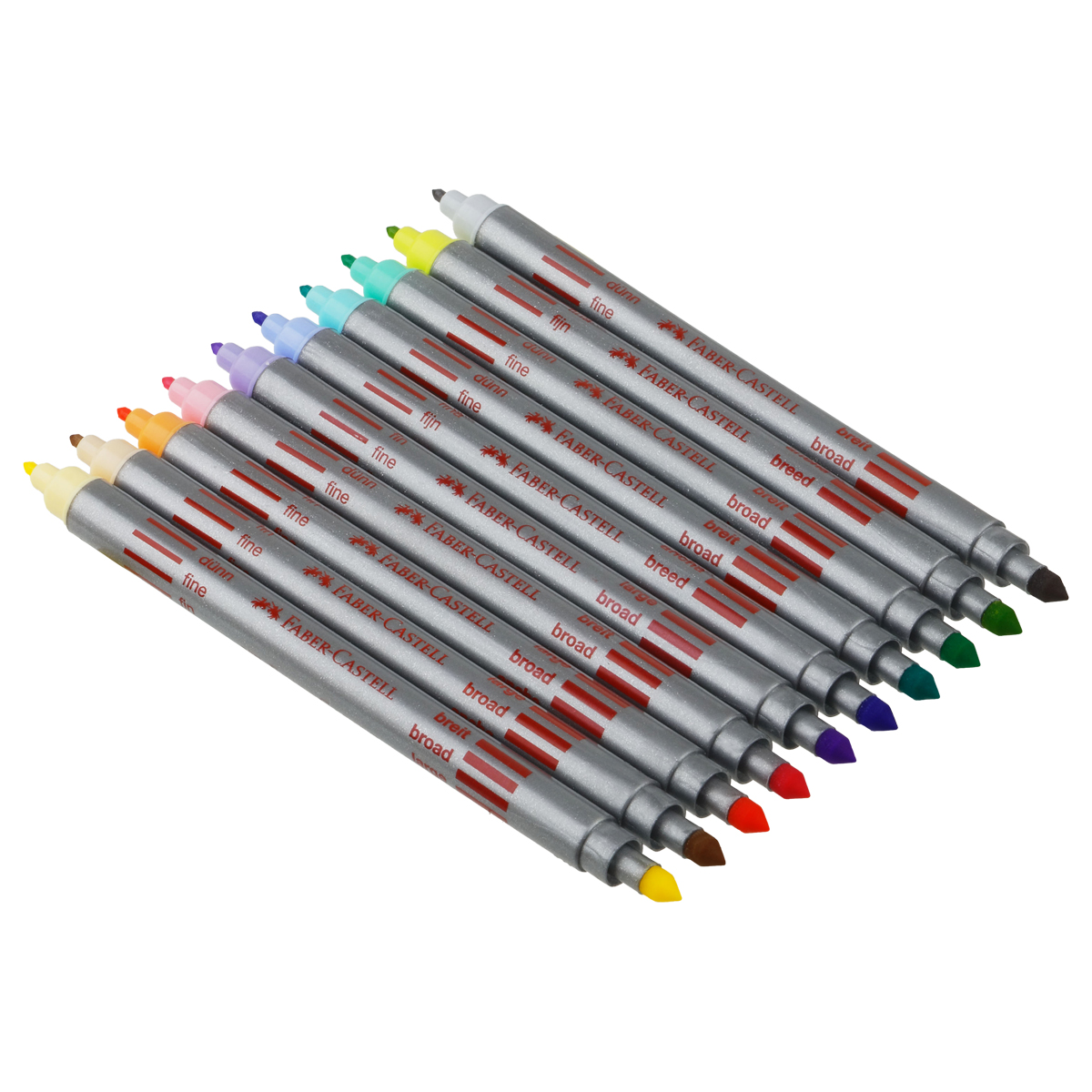 Фломастеры двусторонние Faber-Castell, 10 паст. цв., смываемые, пластик. уп., европодвес
