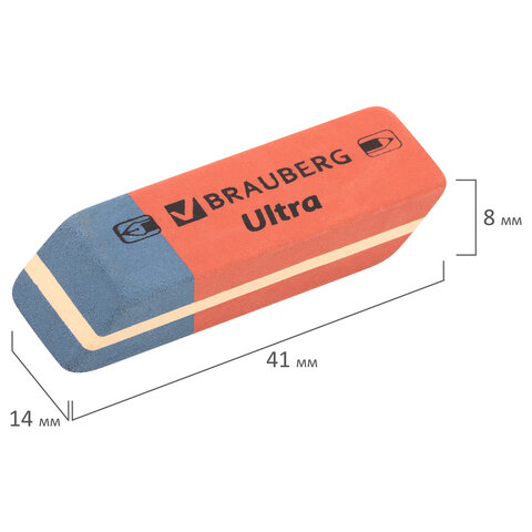 Ластики BRAUBERG «Ultra» 6 шт., размер ластика 41×14х8 мм, красно-синие, натуральный каучук. 