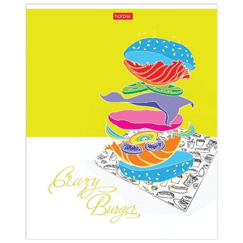 Тетрадь А5, 80 л., HATBER скоба, клетка, обложка картон, «Crazy food» (5 видов)