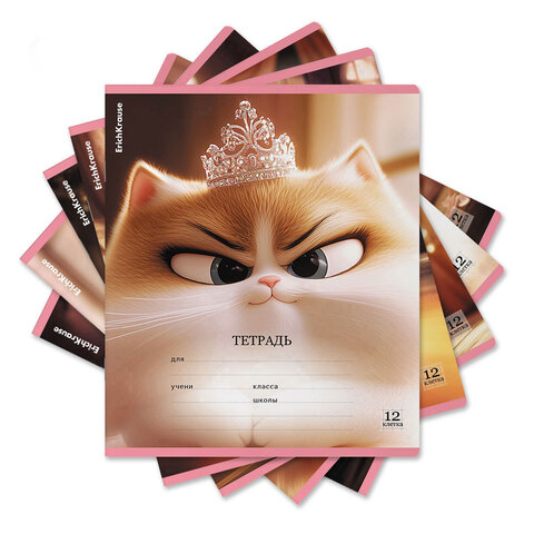 превью Тетрадь 12 л., клетка, блёстки, ERICH KRAUSE, «Prima Cat» (микс в спайке)