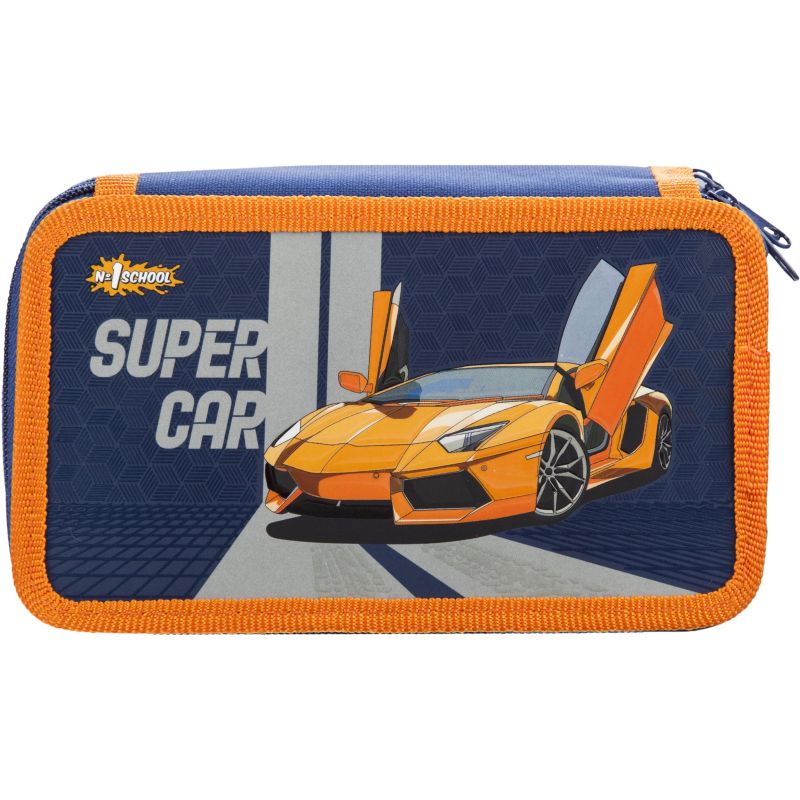 Пенал №1School Super car 3 отд., выборочный лак, 190×110 мм, ПКК 12