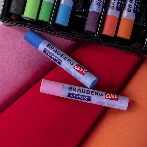 Пастель масляная художественная BRAUBERG ART «CLASSIC», УТОЛЩЕННАЯ, 12 цветов, круглое сечение