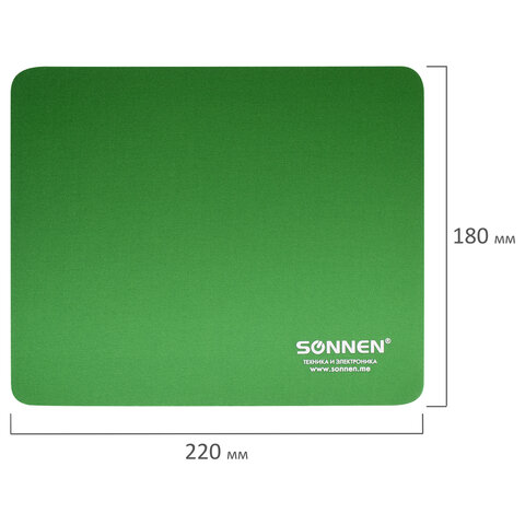 Коврик для мыши SONNEN «GREEN», резина + ткань, 220×180х3 мм
