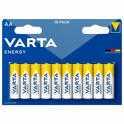 Батарейки алкалиновые «пальчиковые» КОМПЛЕКТ 10 шт., VARTA ENERGY, АА (LR6, 24А), блистер