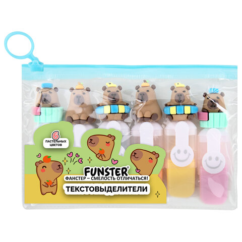 Набор текстовыделителей с топперами 6 ЦВЕТОВ ПАСТЕЛЬ, «КАПИБАРЫ», линия 1-4 мм, FUNSTER (ФАНСТЕР)