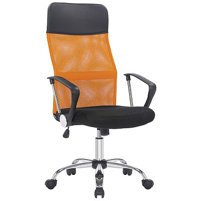 Кресло руководителя Helmi HL-E16 «Content», ткань/сетка/экокожа черная/оранжевая, хром