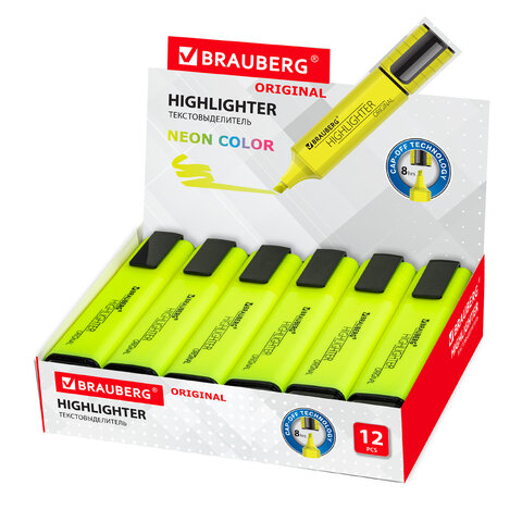 Текстовыделитель BRAUBERG «ORIGINAL NEON», ЖЕЛТЫЙ, линия письма 1-5 мм
