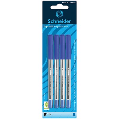 Набор шариковых ручек Schneider «Tops 505 M», 4шт., синий, 1.0 мм, прозрачный корпус, блистер