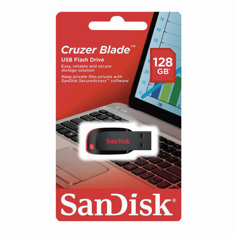Флэш-диск 128 GB, SANDISK Cruzer Blade, USB 2.0, черный