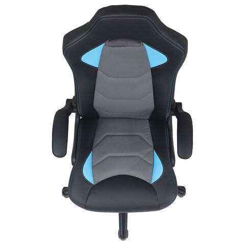 Кресло компьютерное BRABIX «Skill GM-005»откидные подлокотникиэкокожачерное/голубое532497