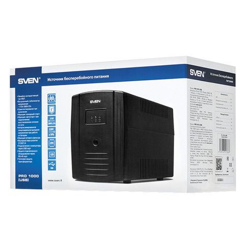 Источник бесперебойного питания SVEN Pro 1000, 1000VA (720W), 3 евророзетки, 2 розетки RJ45