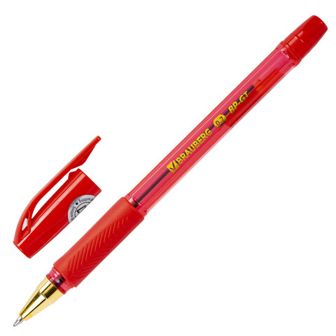 превью Ручка шариковая BRAUBERG BP-GT GLD RED, КРАСНАЯ, корпус тонированный, пишущий узел 0.7 мм, линия письма 0.35 мм