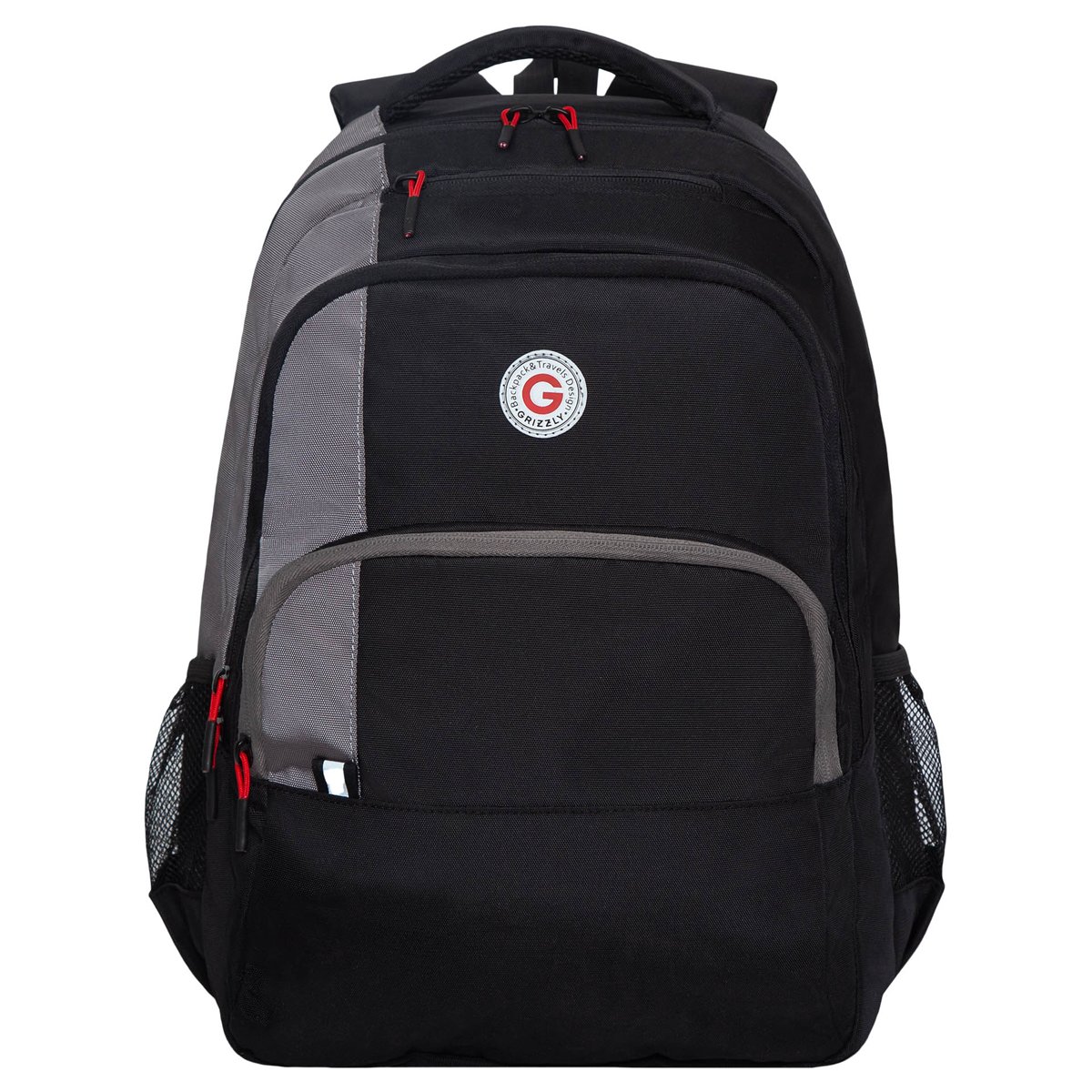 Рюкзак Grizzly, 32×45×23см, 2 отделения, 4 кармана, анатомическая спинка, черный-серый