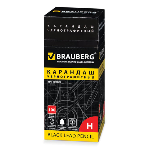 Карандаш ч/гр BRAUBERG Н, черный, без резинки, заточенный, карт. упак.