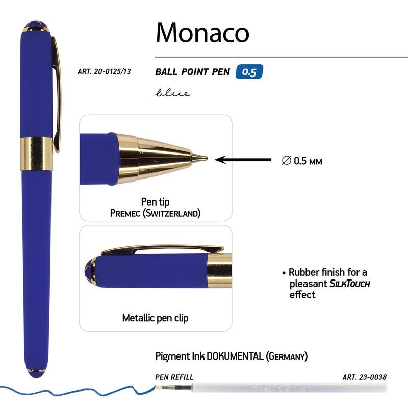 Ручка шариковая неавтоматическая Bruno Visconti Monaco синяя (синий/фиолетовый корпус, толщина линии 0.4 мм)