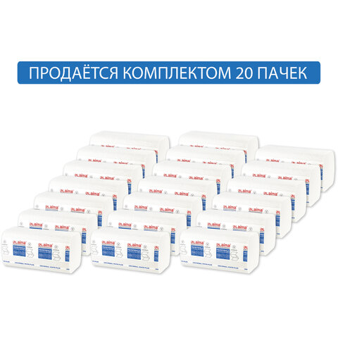 Полотенца бумажные 250 шт., LAIMA (H3), UNIVERSAL WHITE PLUS, 1-слойные, белые, КОМПЛЕКТ 20 пачек, 23×21, V-сложение, 111344