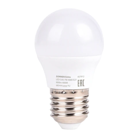Лампа светодиодная SONNEN EXTRA, 7 (60) Вт, E27, шар, нейтральный белый, 30000 ч, LED G45-7W-4000-Е27