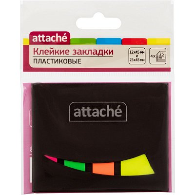 Клейкие закладки Attache пластиковые 4 цвета по 25 листов 12×45 мм