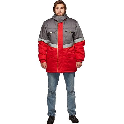 Куртка рабочая зимняя муж з43-КУ сер/красн (р.48-50) 158-164(серия З)