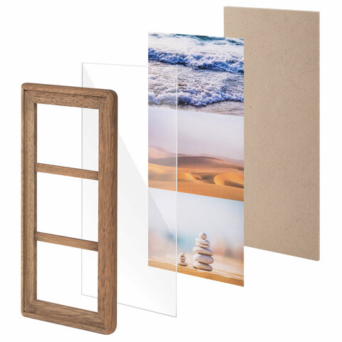 Рамка из мангового дерева BRAUBERG LOFT TRINITY, 3 фото 10×15см, акриловый экран, 20×35.5 см