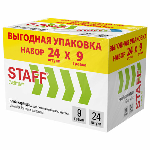 превью Клей-карандаш 9 г, ВЫГОДНАЯ УПАКОВКА, КОМПЛЕКТ 24 ШТУКИ, STAFF EVERYDAY