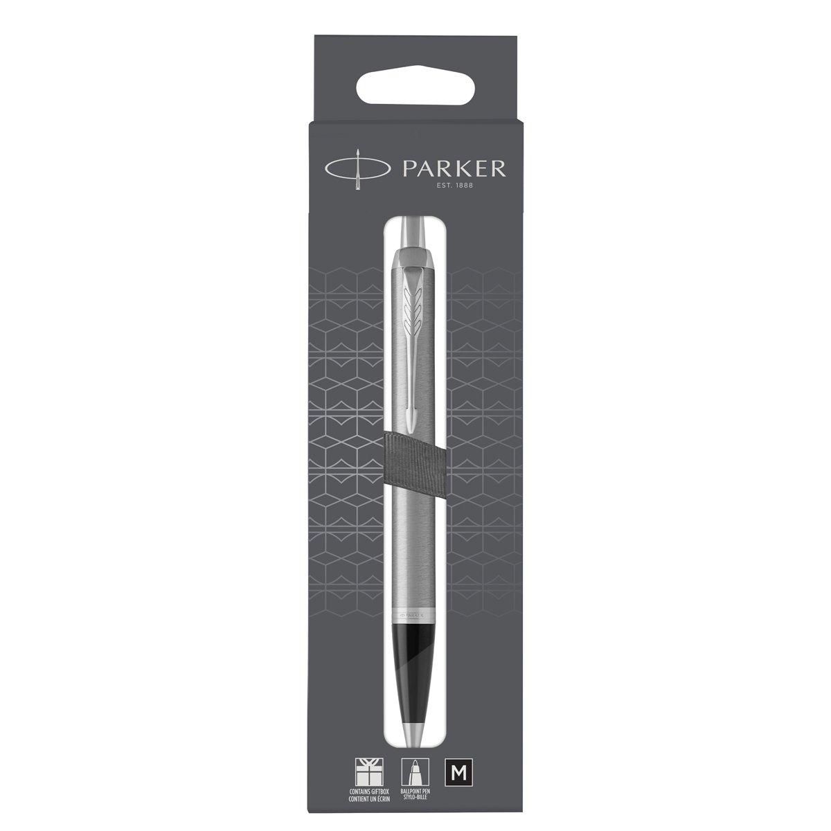 превью Ручка шариковая Parker «IM Stainless Steel CT» черная, 1.0мм, кнопочн., подарочная упаковка с европодвесом