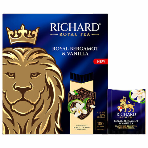 Чай RICHARD «Royal bergamot & vanilla» черный, 100 пакетиков в конвертах по 2 г