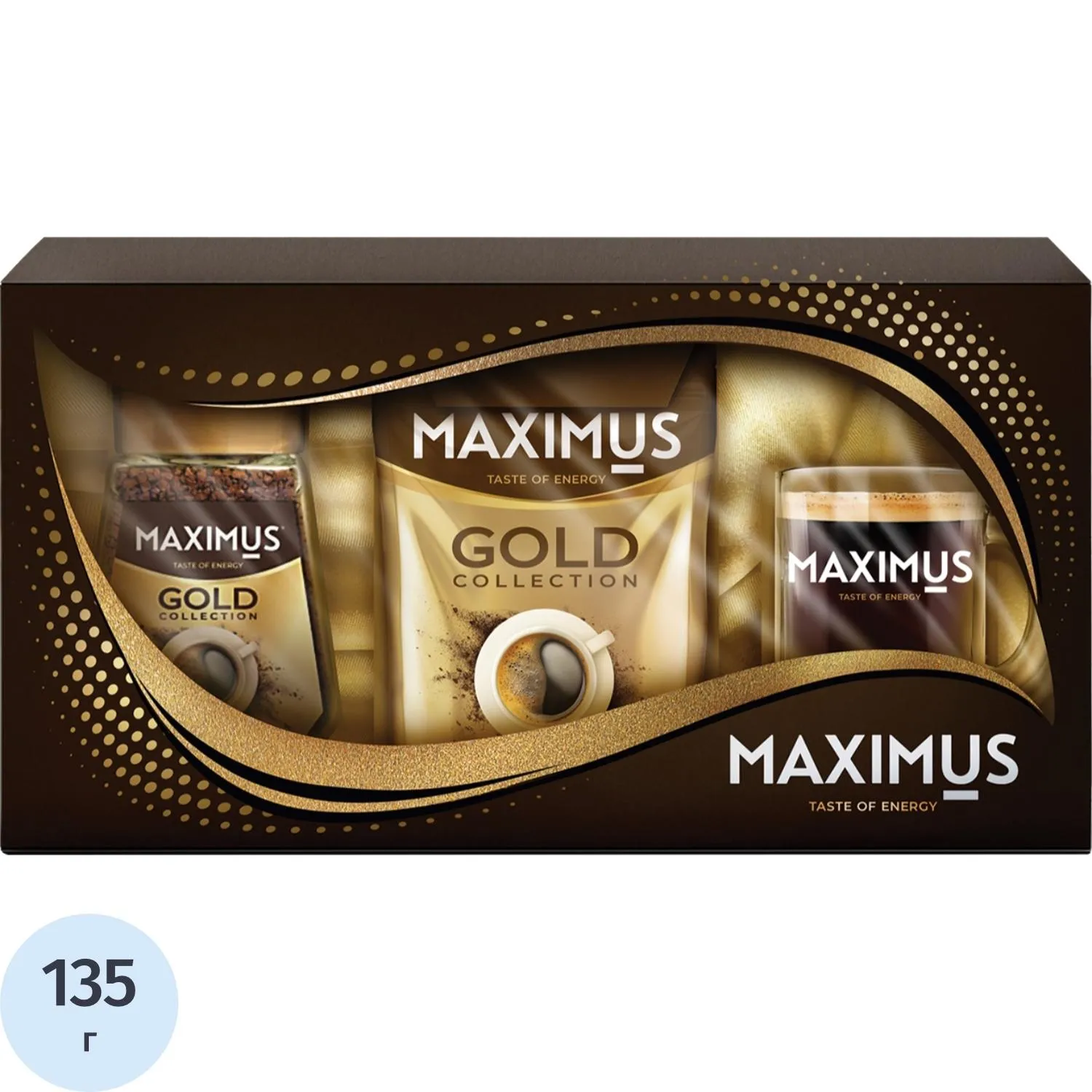 превью Кофе растворимый сублимированный Maximus Gold с кружкой 135 г (картонная коробка)