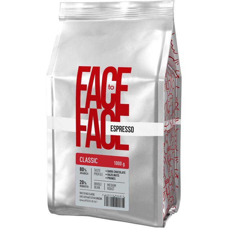 Кофе в зернах Face to Face Classic, арабика/робуста средней обжарки, 1кг