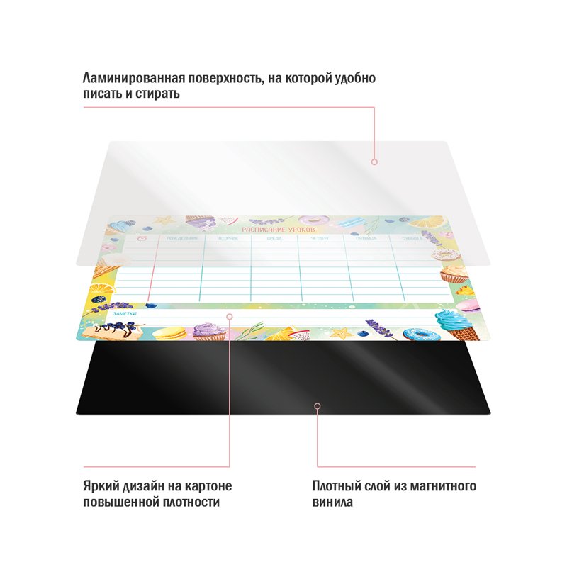 Магнитный планер расписание уроков с маркером А3 ArtSpace «Пиши-Стирай. Ice cream»