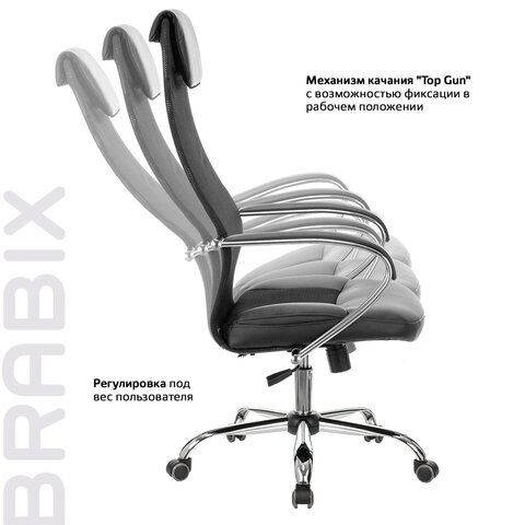 Кресло офисное BRABIX PREMIUM «Stalker EX-608 CH», хром, ткань-сетка/кожзам, черное, 532091