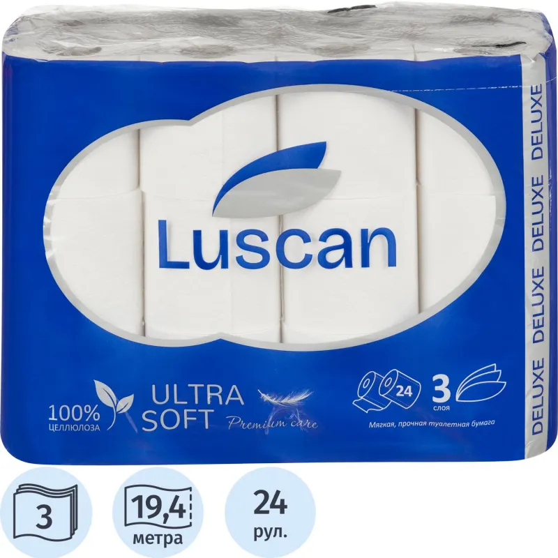 превью Бумага туалетная Luscan Deluxe 3-слойная белая (24 рулона в упаковке)