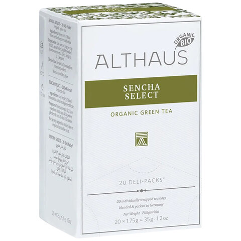 Чай ALTHAUS «Sencha Select» зеленый, 20 пакетиков в конвертах по 1.75 г, ГЕРМАНИЯ