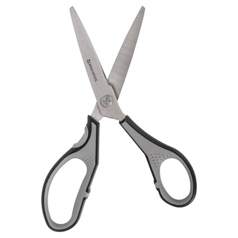 Ножницы BRAUBERG SUPER, 210 мм, серо-черные, 2-х сторонняя заточка
