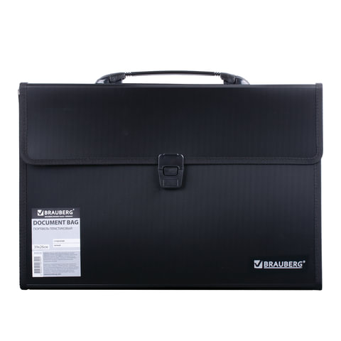 Портфель пластиковый BRAUBERG, 390х260х40 мм, 3 отделения, с окантовкой, черный