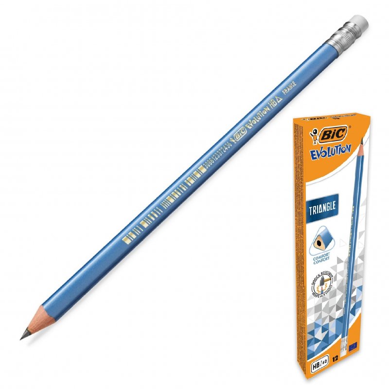 Карандаш чернографитный Bic Evolution Triangle HB трехгранный заточенный с ластиком