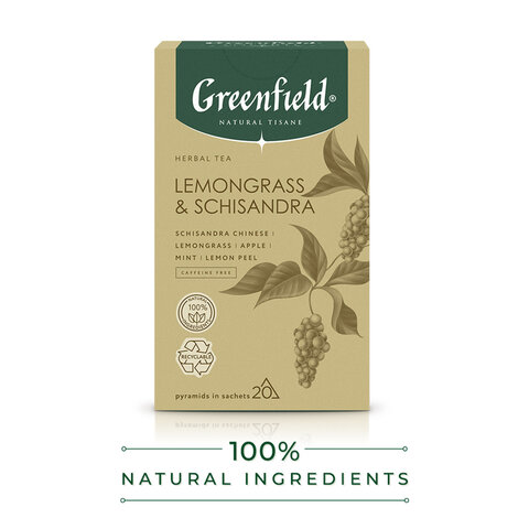 превью Чай GREENFIELD Natural Tisane «Lemongrass, Schisandra» травяной, 20 пирамидок по 1.8