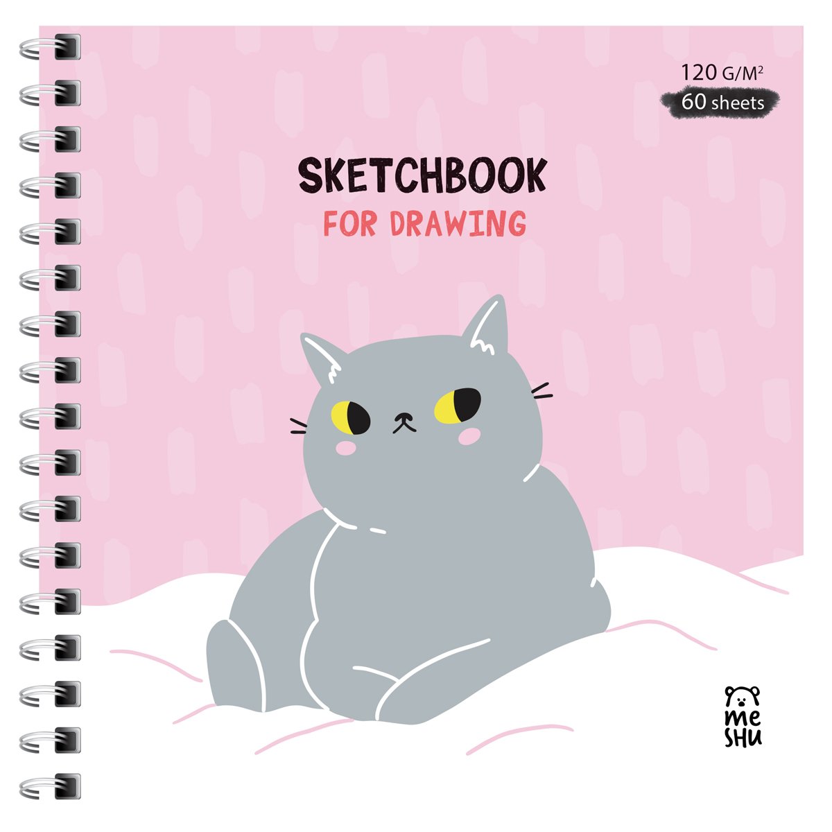 Скетчбук 60л., 150×150 MESHU «Серый комочек», на гребне, выб. лак, soft-touch, 120г/м2