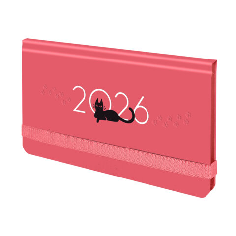 превью Еженедельник датированный 2026 с резинкой 171×93 мм, BRAUBERG, твердый, УФ-ЛАК, 64 л., «Кот»