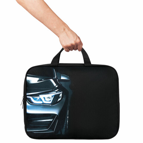 Папка на молнии с ручками BRAUBERG KIDS А4, 1 отделение, полиэстер, 80 мм, Dark car