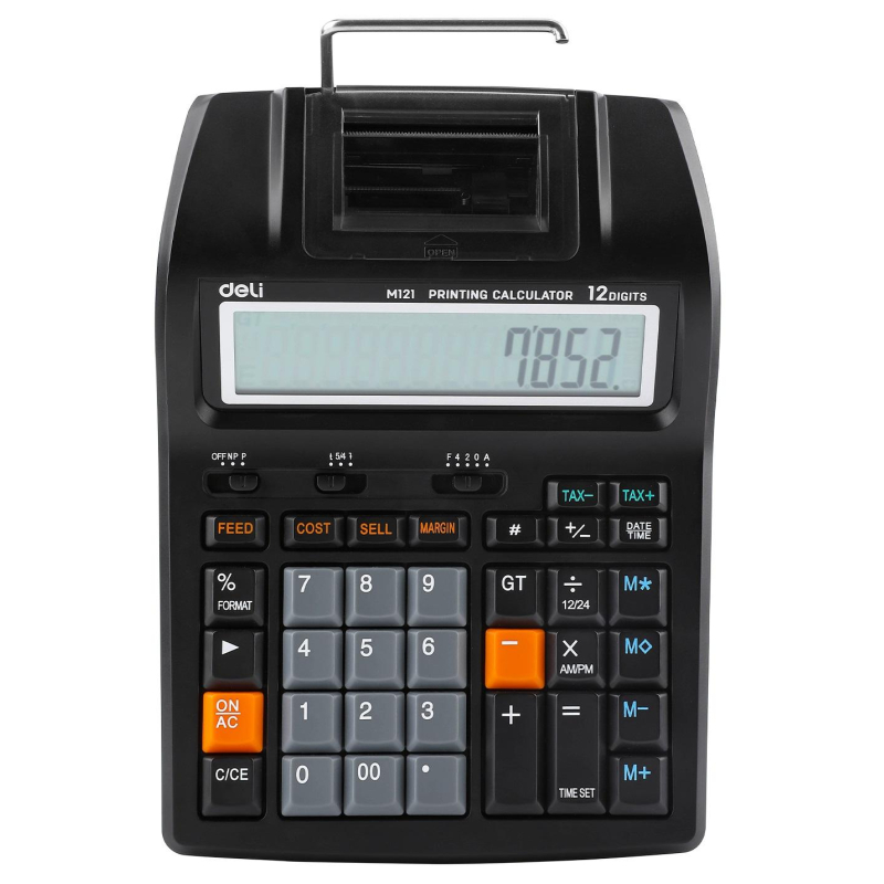 Калькулятор печатающий Deli EM121-EU,12-разряд, 172×203x55мм, черный