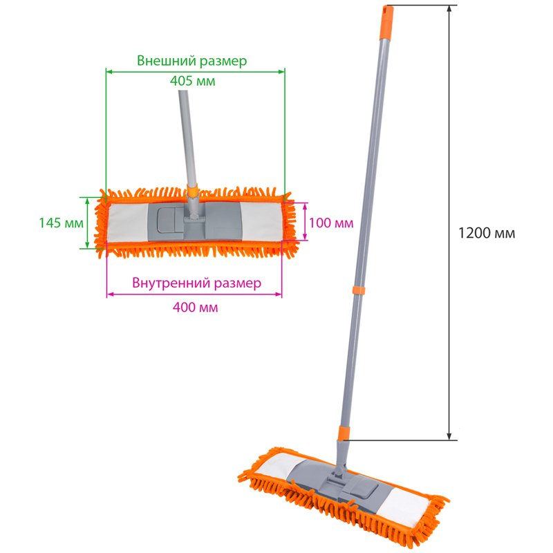 Швабра OfficeClean Professional, телеск. ручка 120см, пласт. флаунд.40см, насадка ворс. микрофибра (карманы)