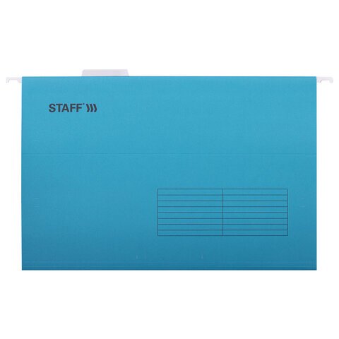 Подвесные папки А4/Foolscap (404×240 мм) до 80 л., КОМПЛЕКТ 10 шт., синие, картон, STAFF