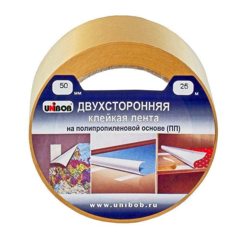 Клейкая лента двусторонняя монтажная прозрачная Unibob 50 мм x 25 м