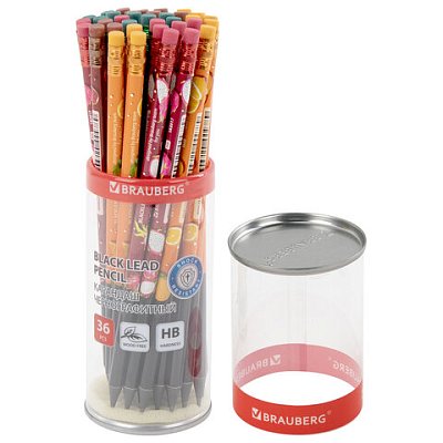Карандаш чернографитный с принтом BRAUBERG «JUICY FRUIT», 1 шт., HB, с ластиком, корпус ассорти