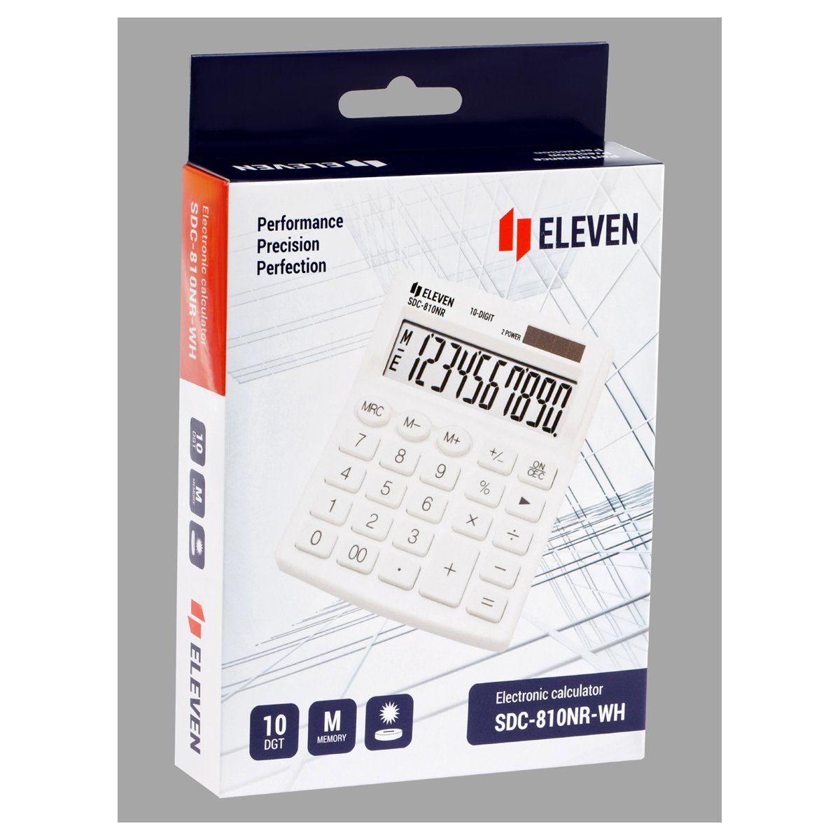 Калькулятор настольный Eleven SDC-810NR-WH, 10 разрядов, двойное питание, 127×105×21мм, белый