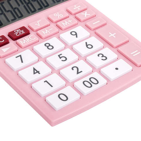 Калькулятор настольный BRAUBERG ULTRA PASTEL-12-PK (192×143 мм), 12 разрядов, двойное питание, РОЗОВЫЙ