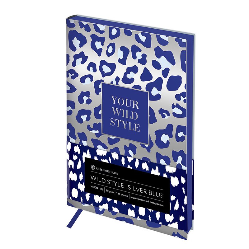 превью Ежедневник недат. B6, 136л, кожзам, Greenwich Line «Vision. Wild style. Silver blue», тон. бл., цв. срез