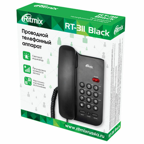 Телефон RITMIX RT-311 white, световая индикация звонка, тональный/импульсный режим, повтор, белый