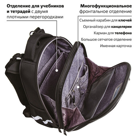 Ранец BRAUBERG SHINY, 2 отделения, «Tiger», СВЕТЯЩИЙСЯ РИСУНОК, 36×28х14 см